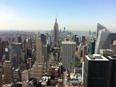 Photograph of the New York City midtown skyline, taken from the top of Rockafeller Center