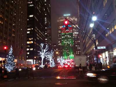 The holiday lights on Park Avenue at night